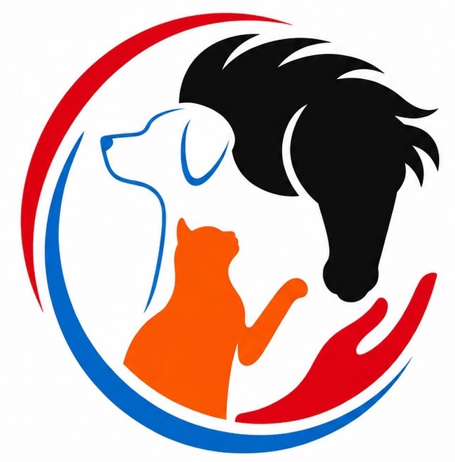 Logo Huisdierenarts De Mid met hond, kat en paard